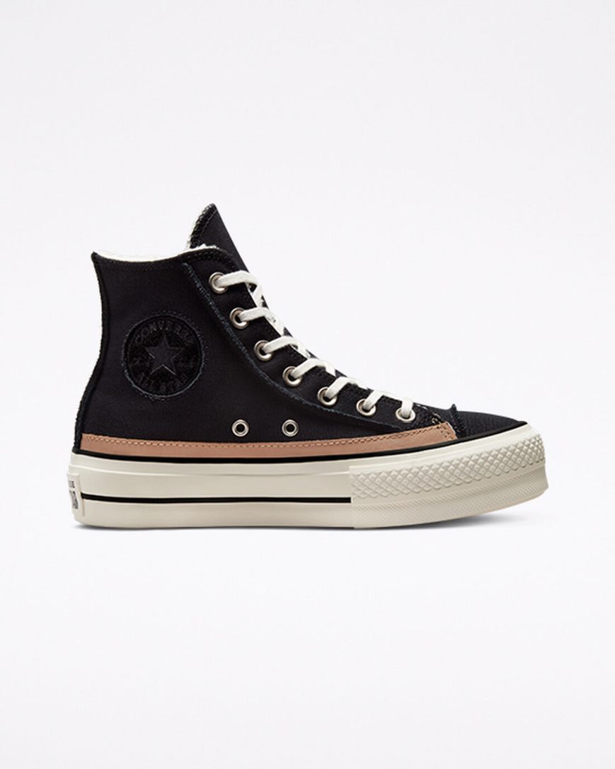 Women\'s Converse Chuck Taylor All Star Lift Raw Edge High Top Platform Shoes Black / Brown | AU 6E108Y